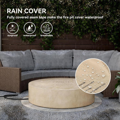 42 Inch Outdoor Propane Fire Pit Coffee Table W Concrete round Base Patio Heater, Certified, 50,000 BTU Stainless Steel Burner, Free Lava Rocks, Wind Guard, Rain Cover