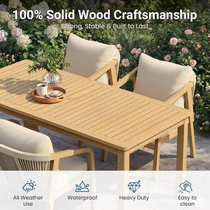 9 Pieces Acacia Outdoor Patio Table and Chairs Set for 8, Patio Outdoor Dining Table Set with Cushion, Modern Outdoor Patio Table Set for Lawn Backyard Garden Deck, Beige