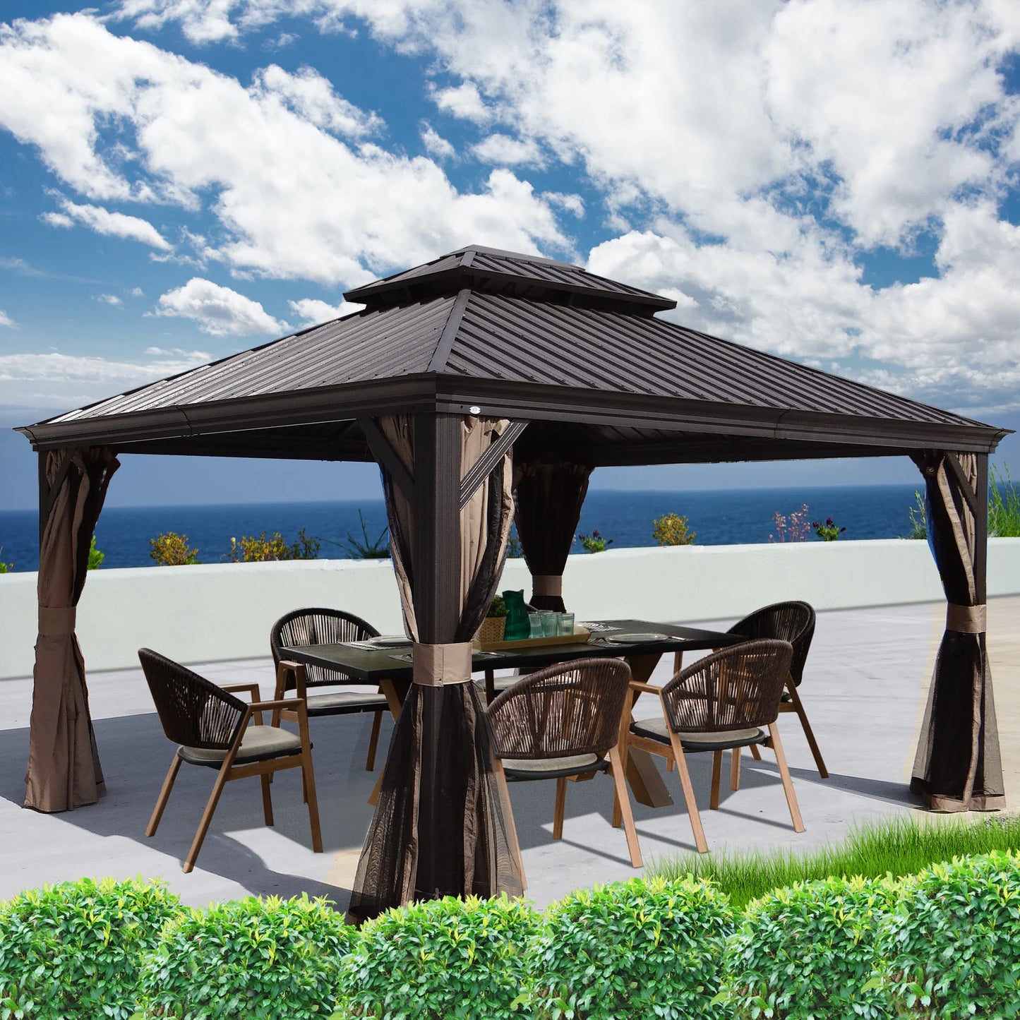 10-Ft X 12-Ft Alexander Dark Brown Gazebo with Hardtop Roof (Screen Included)