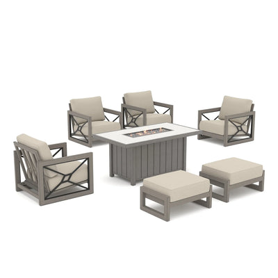Marindo 7-Piece Aluminum Multi-Flex Fire Chat Suite with Ottomans