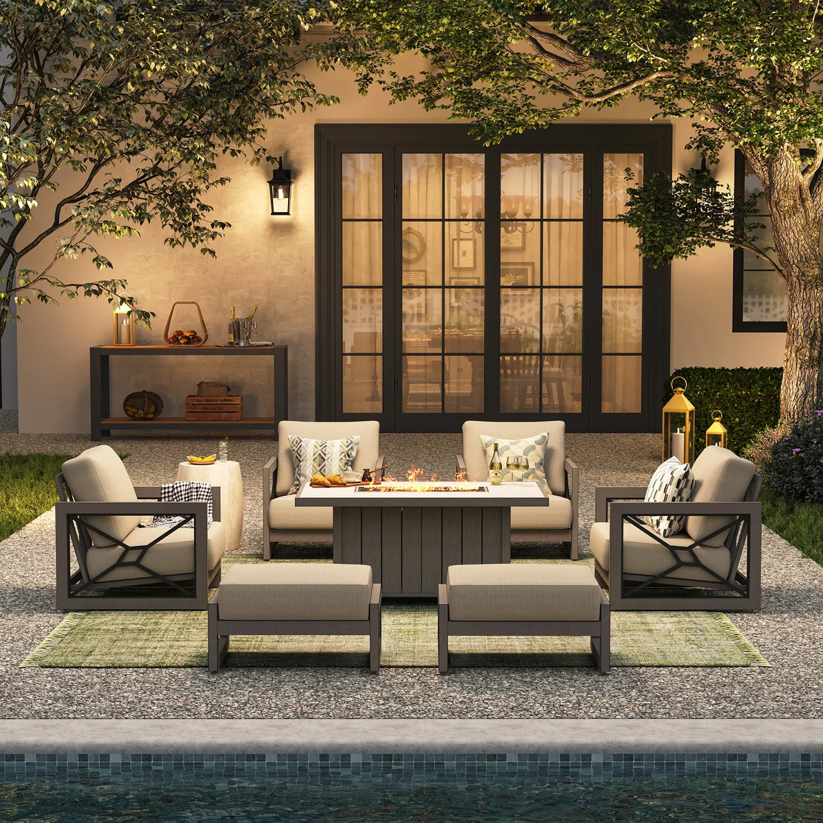Marindo 7-Piece Aluminum Multi-Flex Fire Chat Suite with Ottomans